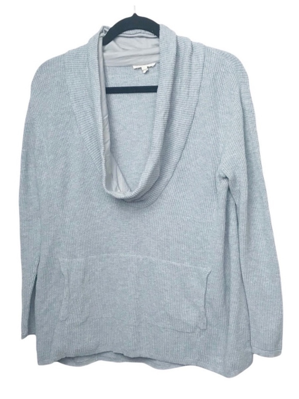 Eileen Fisher Gray Cowl Neck Waffle Knit Pullover Sweater Petite